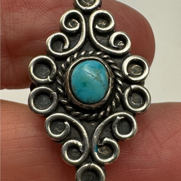 Vintage “TIC” Handmade Turquoise Navajo Sterling Silver Long Oblong Size 6 Ring - Picture 7 of 16